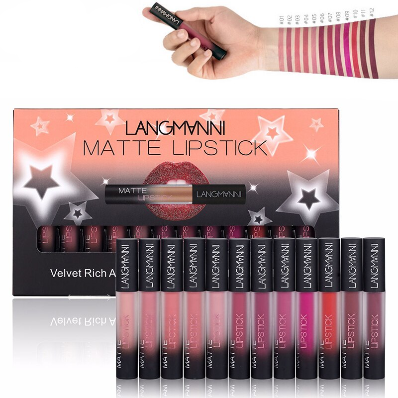 12Pcs Waterproof Matte Lipstick Set